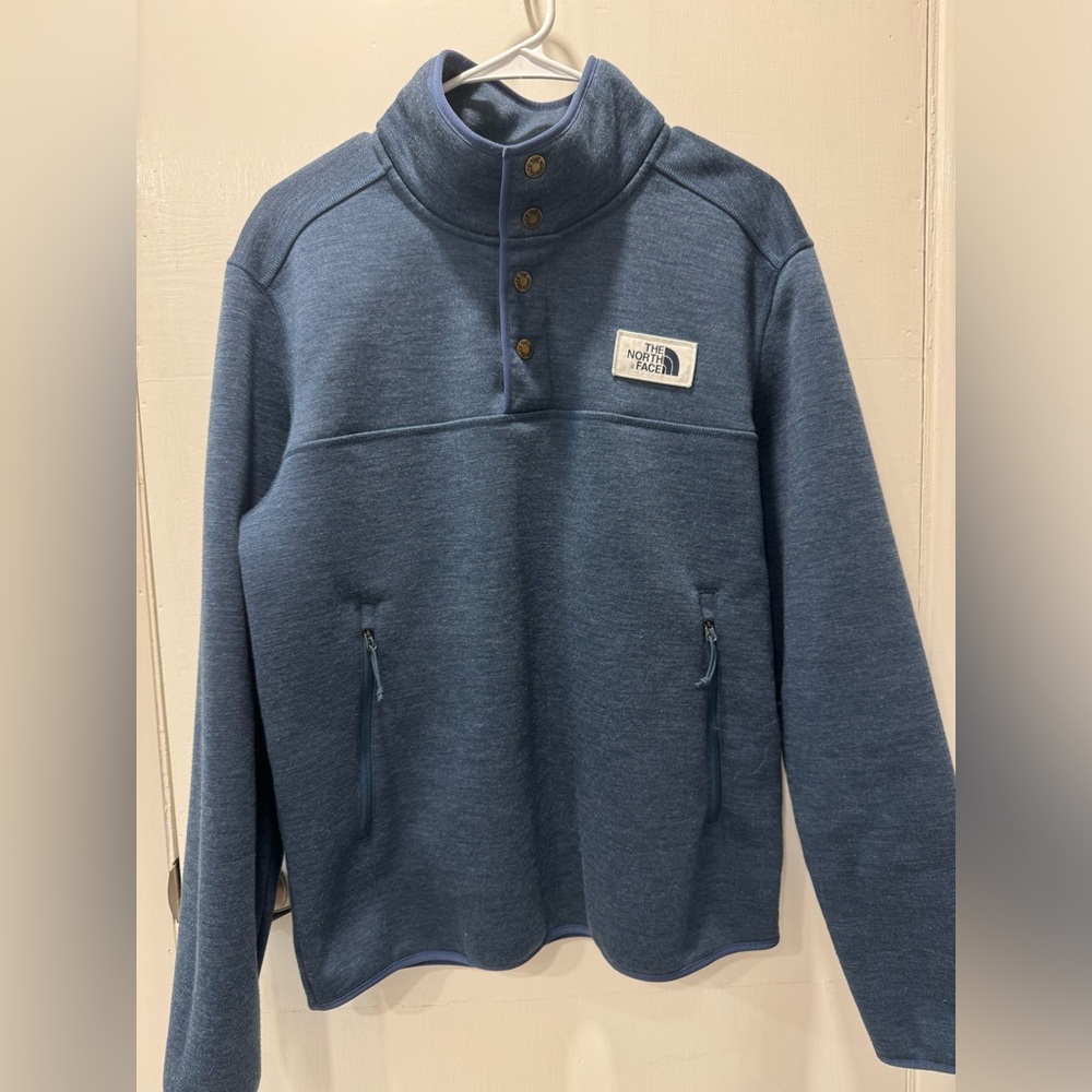 The North Face Mens Sherpa Patrol 1/4 Snap Shady Blue Pullover Sweater